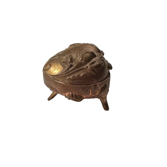 Antique Deco Brass USA Made Ring Display Casket Trinket Box on Pedestals 3x3x3” - Picture 3 of 16